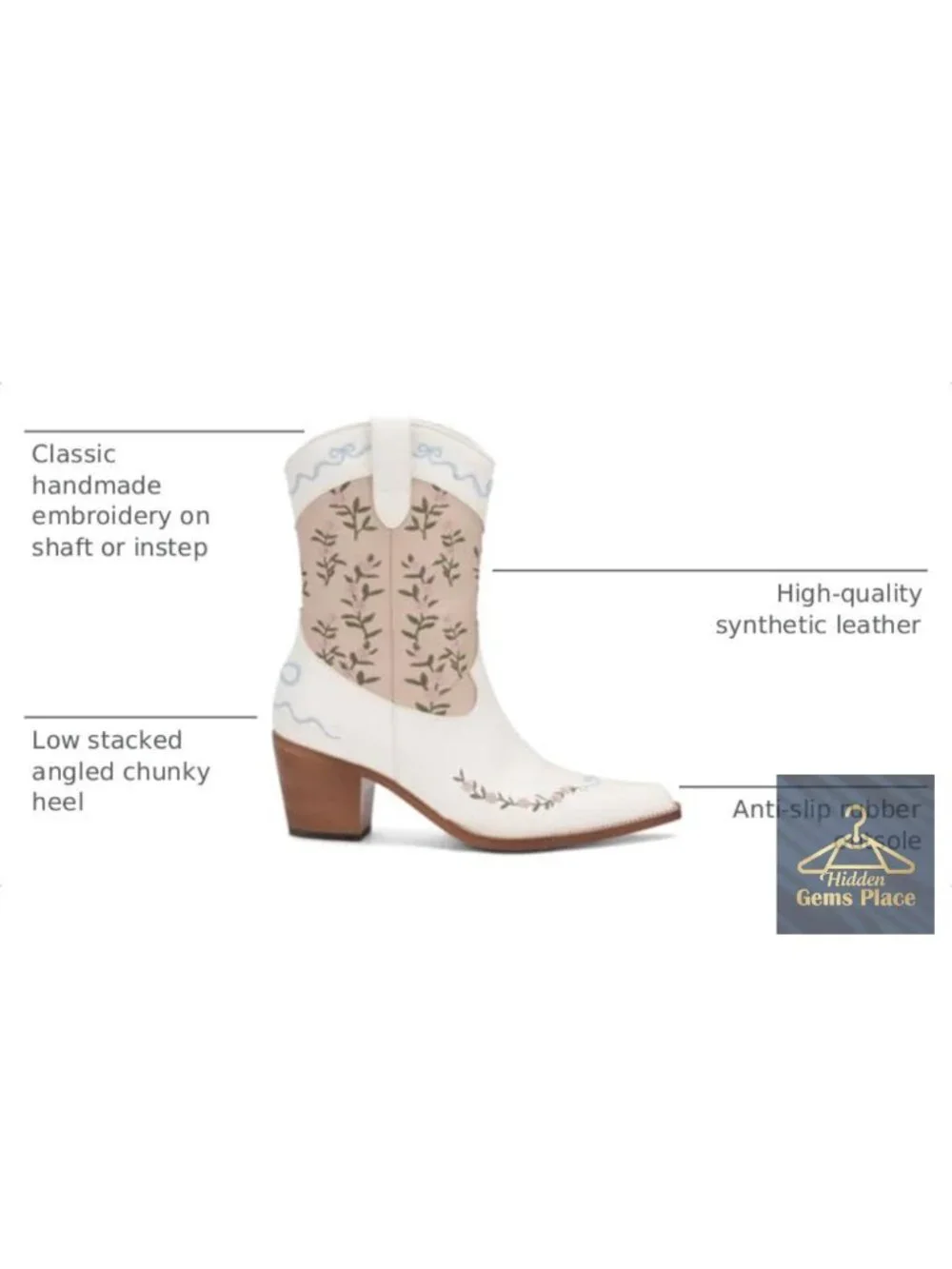 Women's Western Cowboy Boots Mid-Calf Chunky Heel Square Toe Faux Leather
